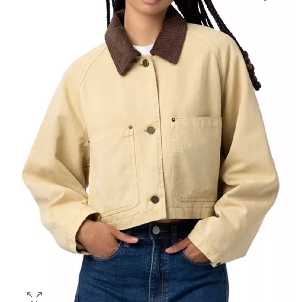 Blank NYC Breaking Camp Beige Cropped Jacket with Brown Corduroy Collar (NWT) - Picture 3 of 16